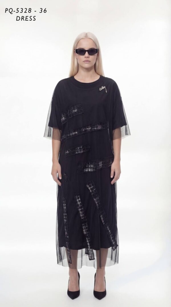Contemporary Layered Mesh Avant-Garde Midi Dress
