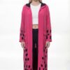 Long Hooded Pink Cardigan with Abstract Print