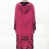 Long Hooded Pink Cardigan with Abstract Print