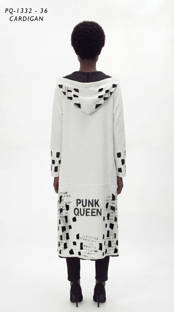 Long Hooded Pink Cardigan with Abstract Print