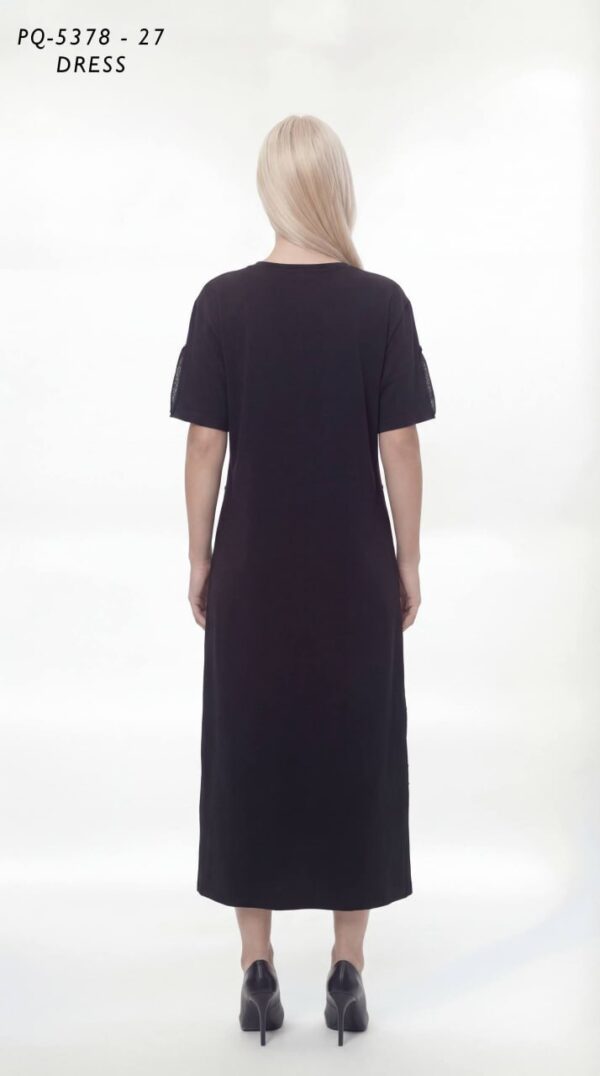 Urban Mesh Detail Casual Black Midi Dress