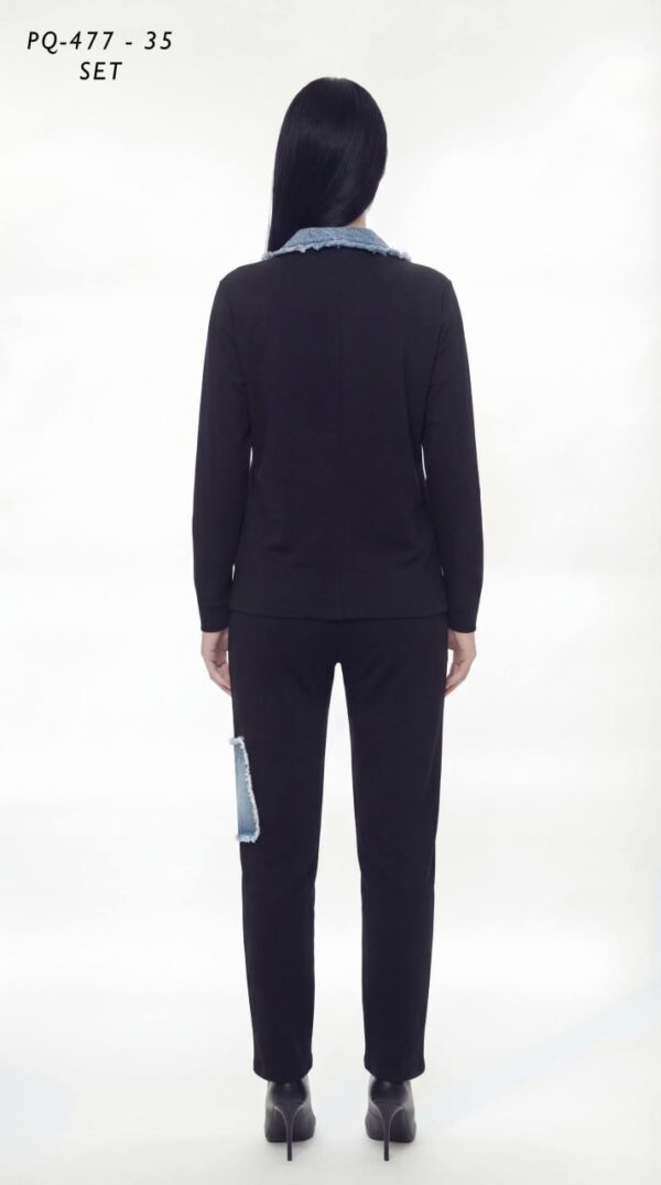 Women's Distressed Denim Patch Two-Piece Jacket Set