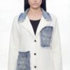 Women's Distressed Denim Patch Two-Piece Jacket Set
