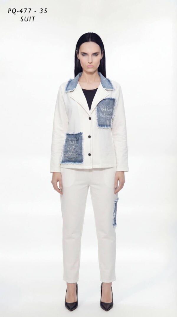 Women's Distressed Denim Patch Two-Piece Jacket Set