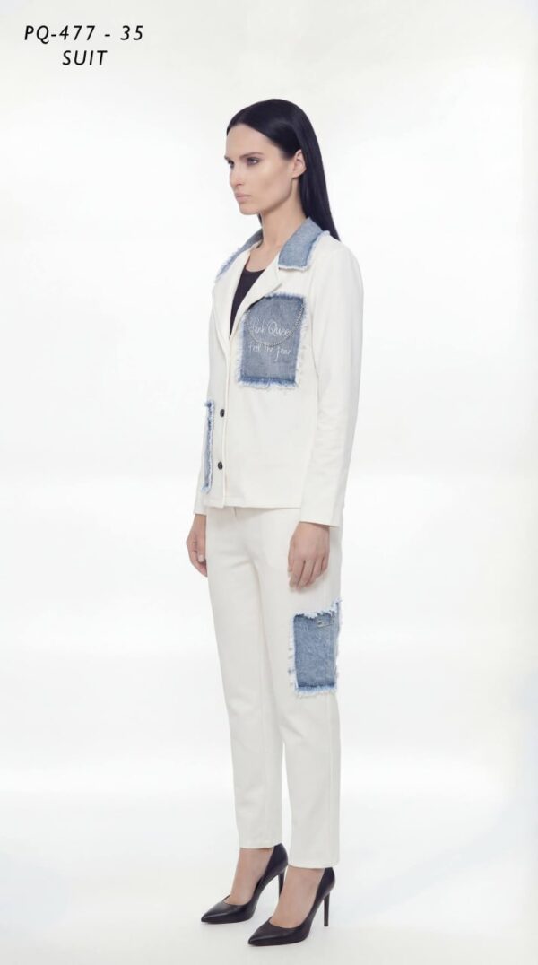 Women's Distressed Denim Patch Two-Piece Jacket Set