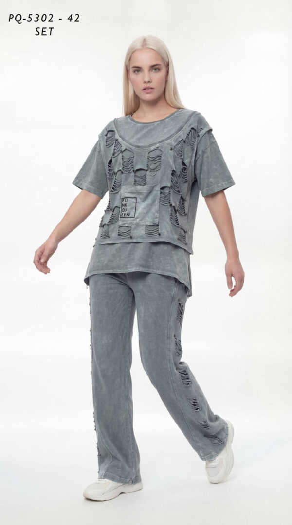 Women's Distressed Acid Wash Two-Piece Streetwear Set