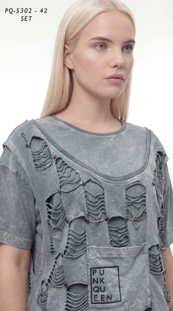 Women's Distressed Acid Wash Two-Piece Streetwear Set