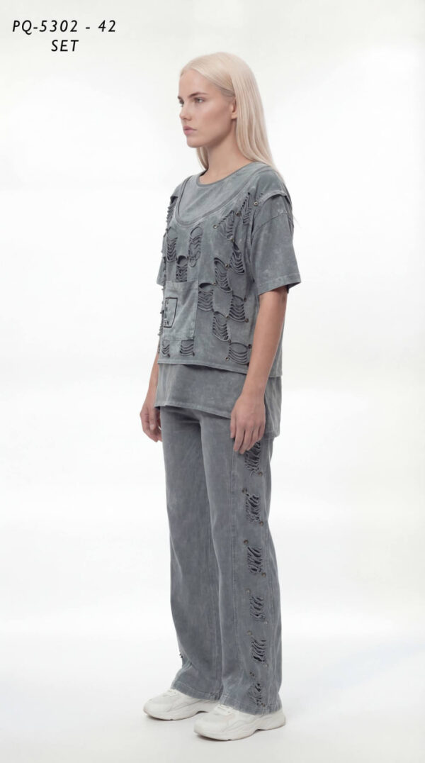 Women's Distressed Acid Wash Two-Piece Streetwear Set