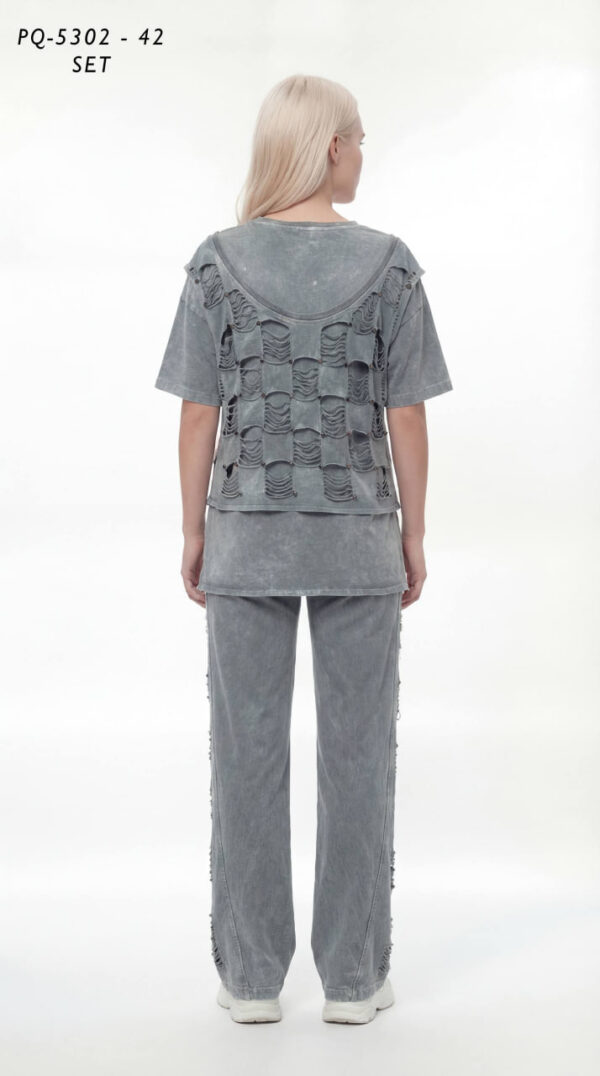 Women's Distressed Acid Wash Two-Piece Streetwear Set