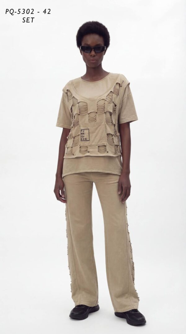 Women's Distressed Acid Wash Two-Piece Streetwear Set