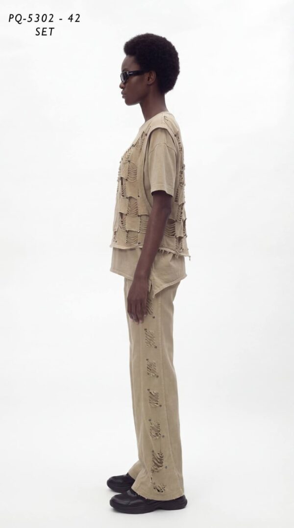 Women's Distressed Acid Wash Two-Piece Streetwear Set