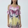 Butterfly Print Cold Shoulder Wholesale Tunic Dress