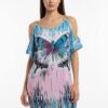 Butterfly Print Cold Shoulder Wholesale Tunic Dress