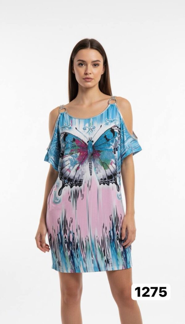Butterfly Print Cold Shoulder Wholesale Tunic Dress