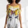 Butterfly Print Cold Shoulder Wholesale Tunic Dress