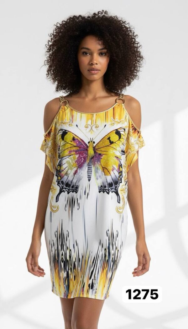 Butterfly Print Cold Shoulder Wholesale Tunic Dress