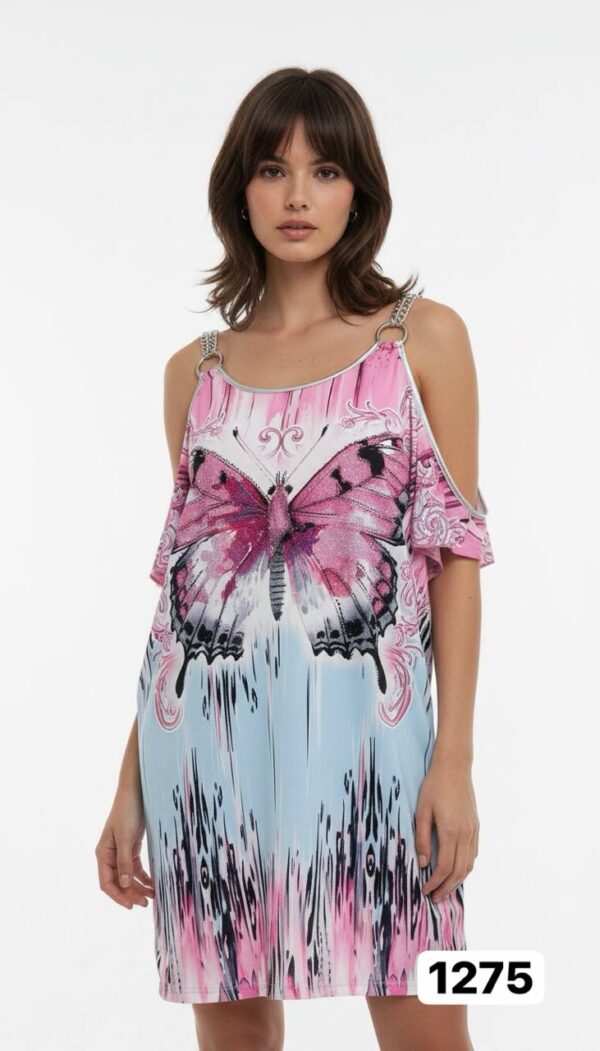 Butterfly Print Cold Shoulder Wholesale Tunic Dress