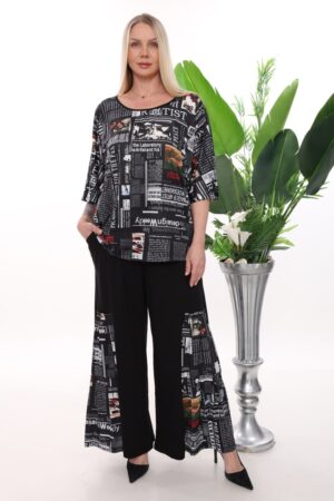 Wholesale Newspaper Print Tunic and Palazzo Pant Set