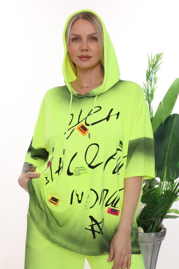 Graffiti Print Short-Sleeve Hoodie Set