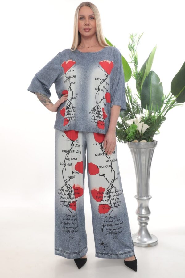Wholesale Artistic Poppy Print Tunic and Pant Set