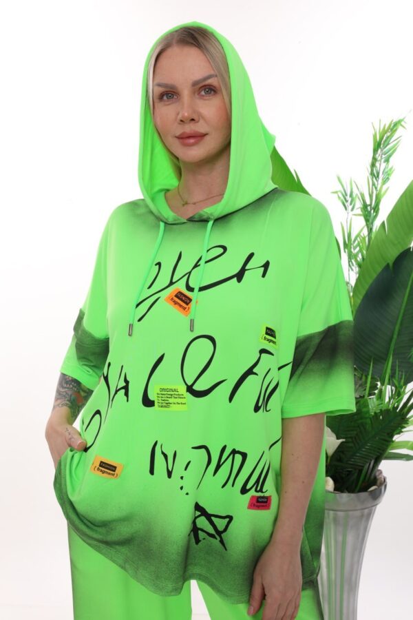 Graffiti Print Short-Sleeve Hoodie Set