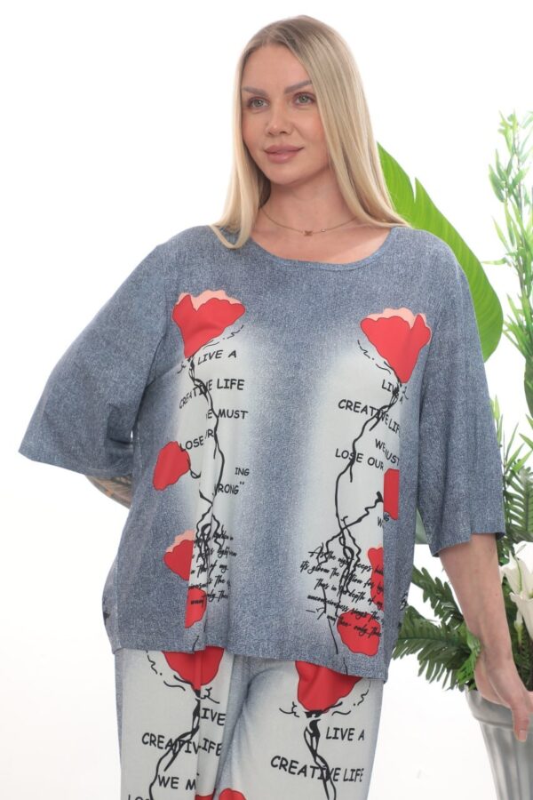 Wholesale Artistic Poppy Print Tunic and Pant Set