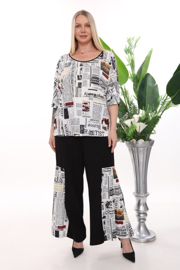 Wholesale Newspaper Print Tunic and Palazzo Pant Set
