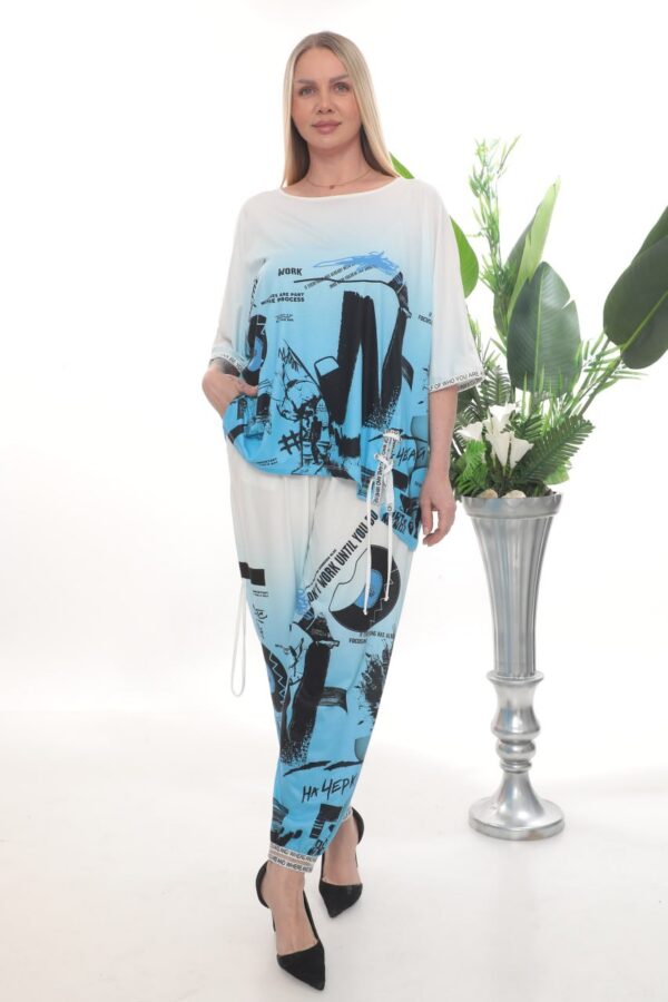 Wholesale Newspaper Print Tunic and Palazzo Pant Set