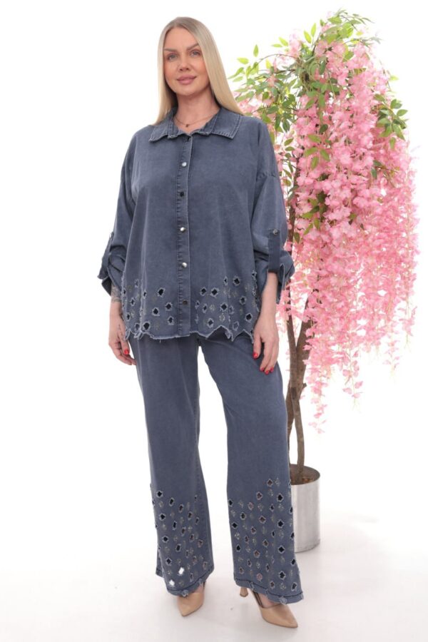 Embellished Cutwork Tunic and Pant Set