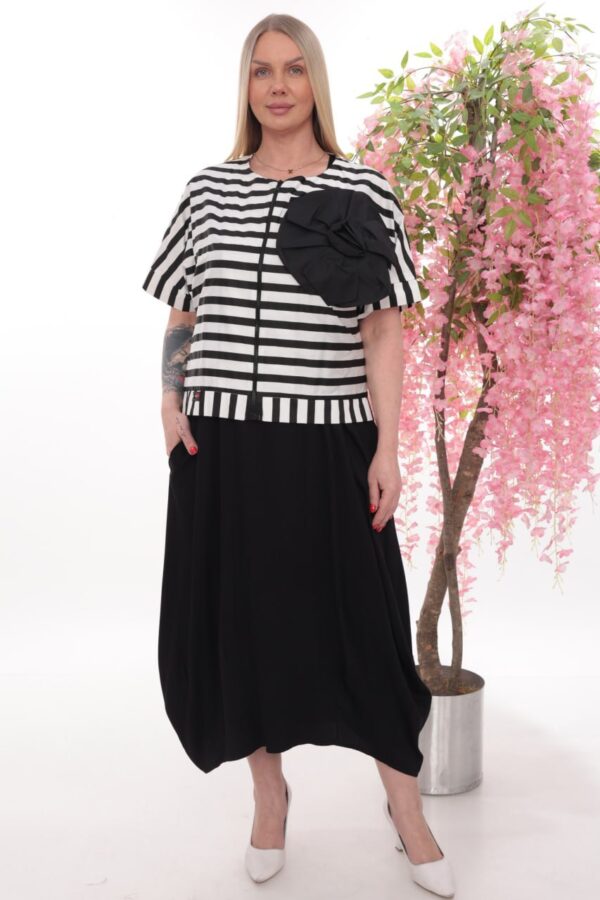 Striped Bolero Jacket Set with Floral Appliqué