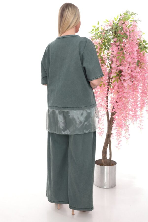 Crystal Studded Denim Two-Piece Palazzo Set