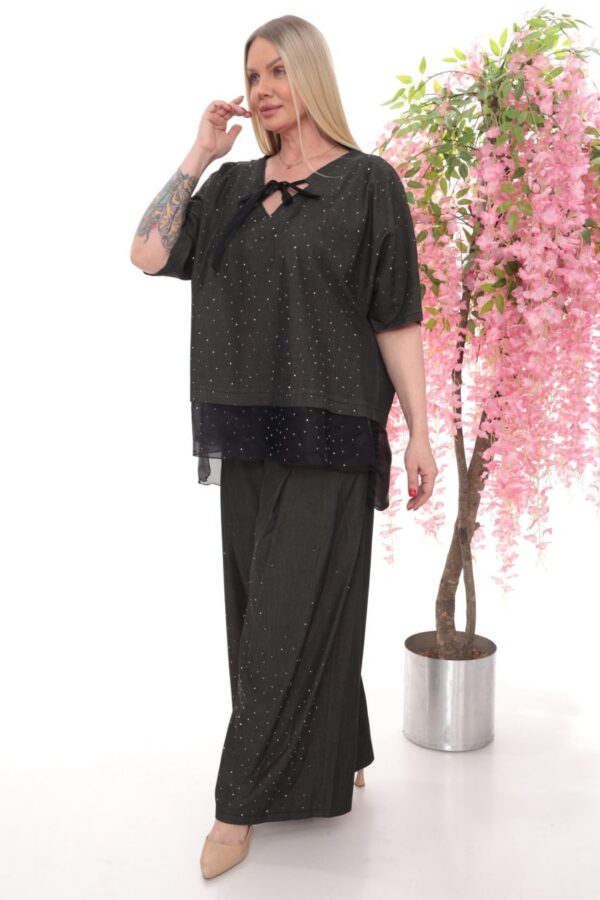 Crystal Studded Denim Two-Piece Palazzo Set