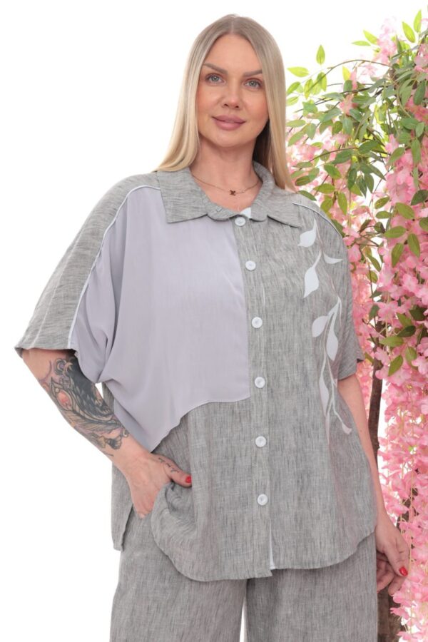 Two-Tone Leaf Embroidered Linen Suit