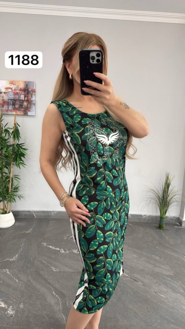 Tropical Leaf Print Sleeveless Midi Sporty Dress