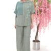 Two-Tone Leaf Embroidered Linen Suit
