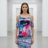 Graffiti Eye Print Cold-Shoulder Dress Set