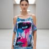 Graffiti Eye Print Cold-Shoulder Dress Set