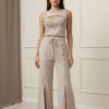Embellished Wing Motif Top & Studded Wide-Leg Pant Set