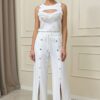 Embellished Wing Motif Top & Studded Wide-Leg Pant Set