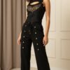 Embellished Wing Motif Top & Studded Wide-Leg Pant Set