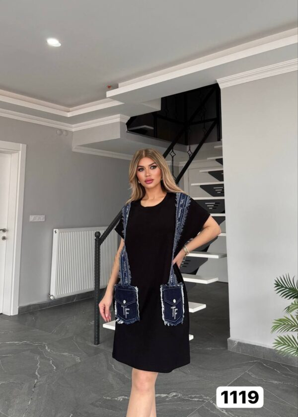 file_2885.jpg Women's Black Denim Accented Tunic Dress