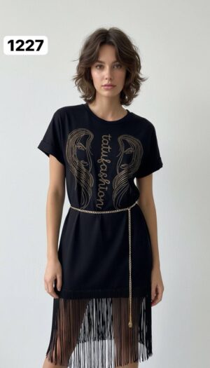 Wholesale Embellished Fringe Hem T-Shirt Dress