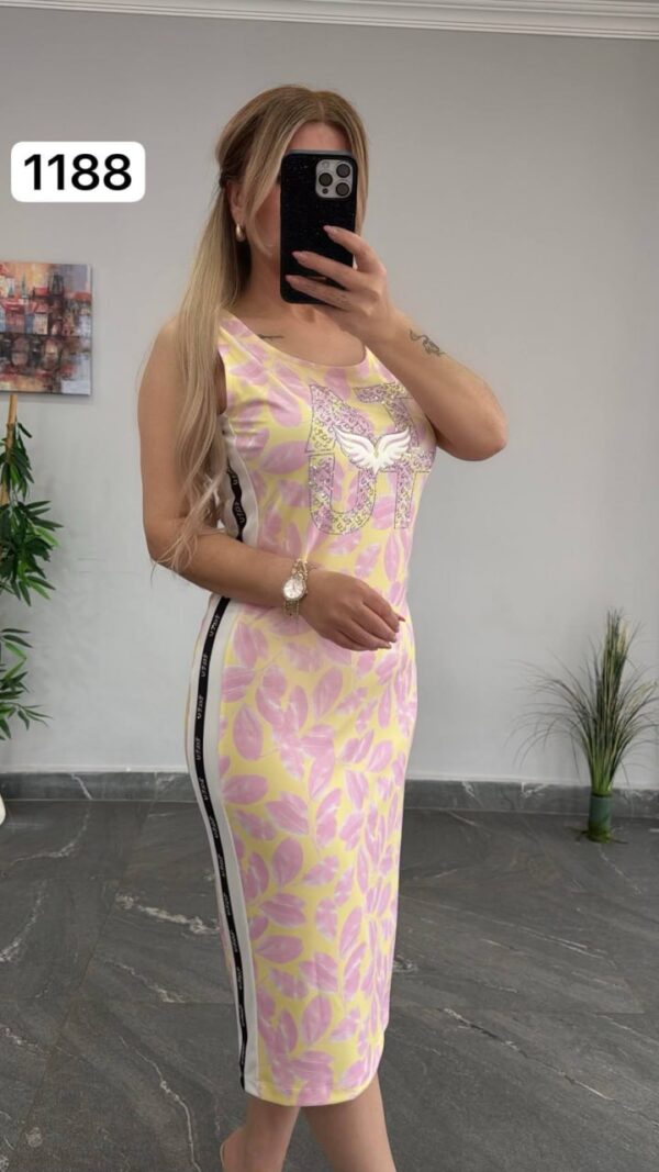 Tropical Leaf Print Sleeveless Midi Sporty Dress