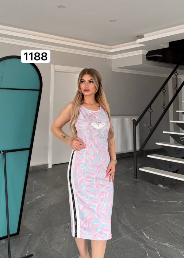 Tropical Leaf Print Sleeveless Midi Sporty Dress