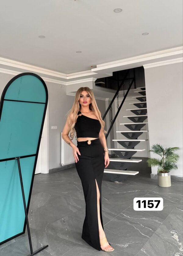 Elegant One-Shoulder Top and Maxi Skirt Set