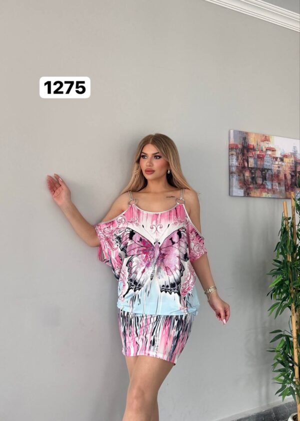 Butterfly Print Cold Shoulder Wholesale Tunic Dress