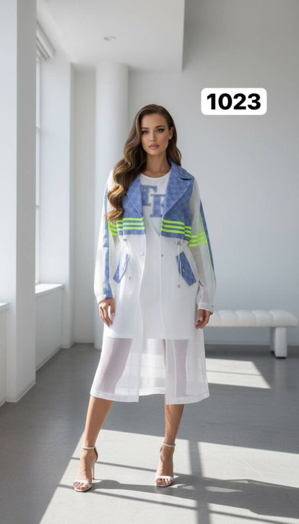 Monogram Print Mesh Duster with Sporty Stripes