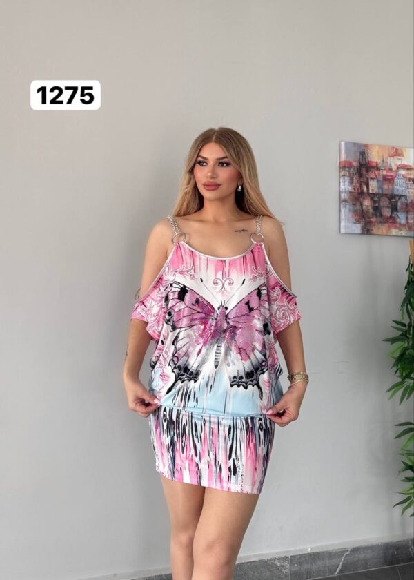 Butterfly Print Cold Shoulder Wholesale Tunic Dress