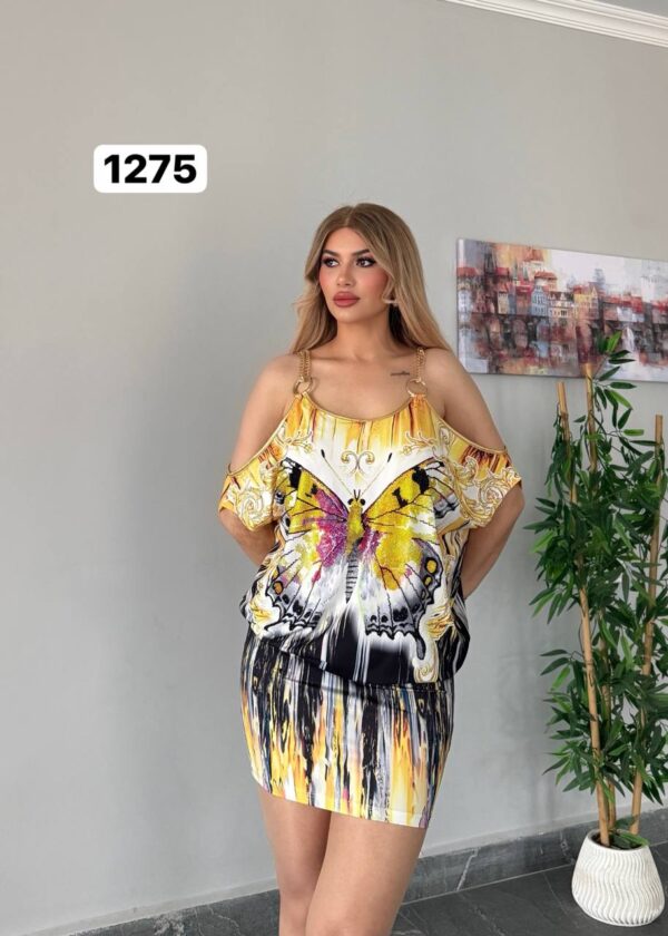 Butterfly Print Cold Shoulder Wholesale Tunic Dress