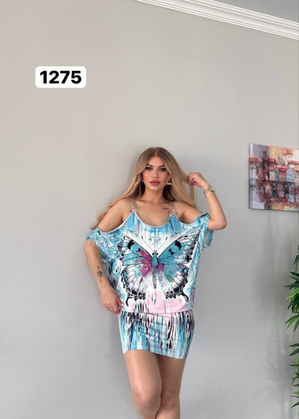 Butterfly Print Cold Shoulder Wholesale Tunic Dress